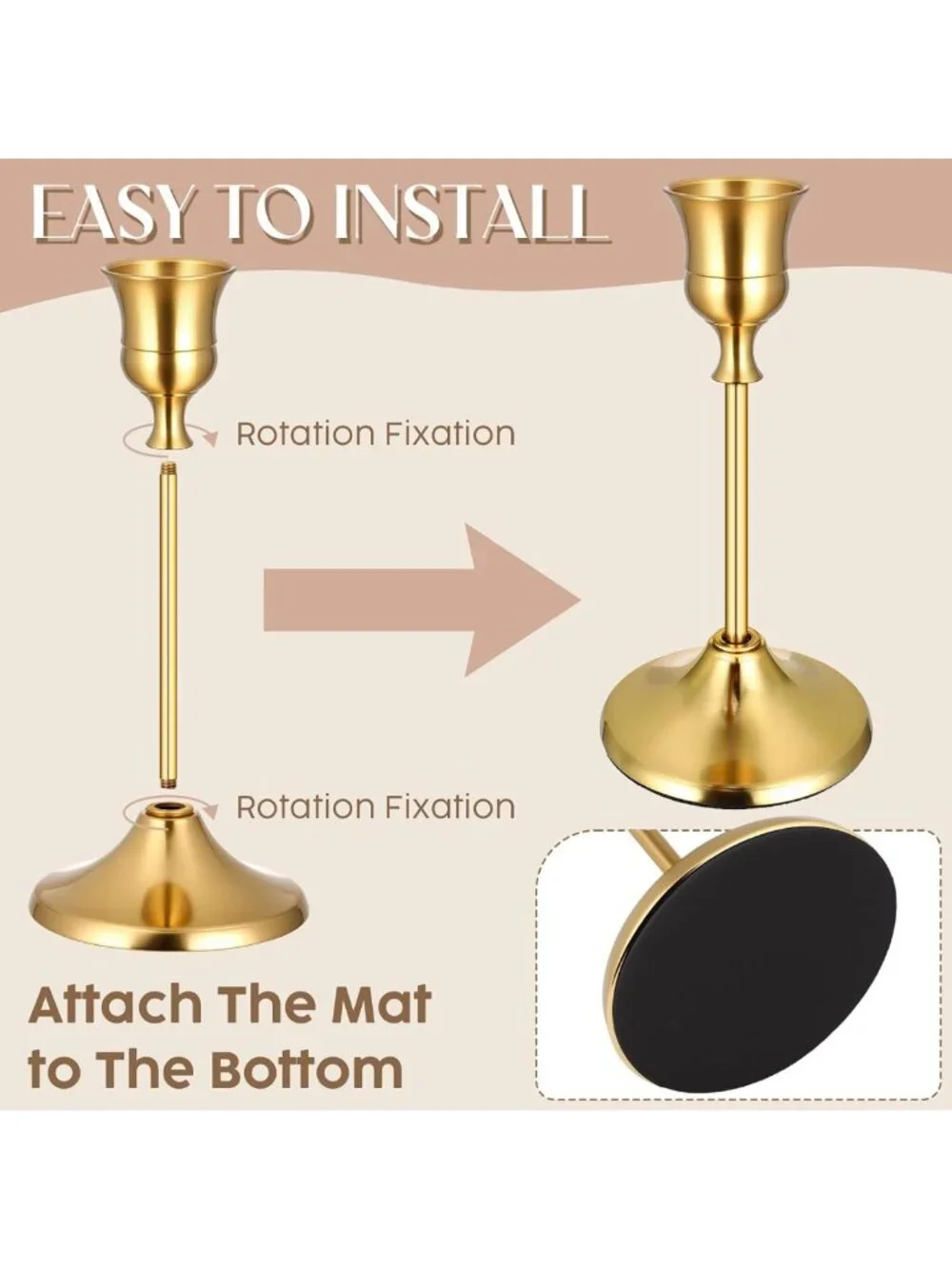 24PCS Vintage Brass Gold Taper Candle Holders Set - Elegant Metal Decor